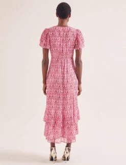 Lotta Gold Metallic Fil Coupé Maxi Dress - Pink Carnation Print -Cefinn Clothing Store SU24 D618 LOTTA PINK CARNATION LS 0295