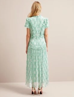 Mirabel Gold Metallic Fil Coupé Maxi Dress - Pale Green Carnation Print -Cefinn Clothing Store SU24 D619 MIRABEL PALEGREENCARNATIONPRINT LS 15112