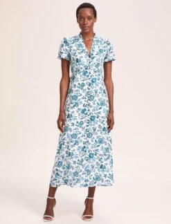 Liliana Cotton Blend Maxi Dress - White Blue Palm Floral 13 Liliana Cotton Blend Maxi Dress - White Blue Palm Floral -Cefinn Clothing Store SU24 D620 LILIANA WHITEBLUEPALMFLORAL LS 39466