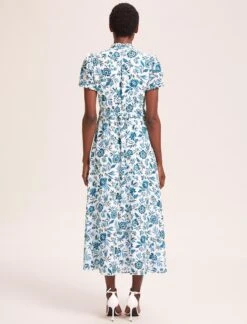 Liliana Cotton Blend Maxi Dress - White Blue Palm Floral 14 Liliana Cotton Blend Maxi Dress - White Blue Palm Floral -Cefinn Clothing Store SU24 D620 LILIANA WHITEBLUEPALMFLORAL LS 39510