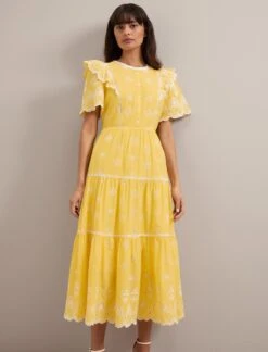 Alana Organic Cotton Maxi Dress - Yellow White -Cefinn Clothing Store SU24 D630 ALANA YELLOW WHITE LS 1632