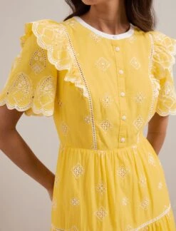 Alana Organic Cotton Maxi Dress - Yellow White -Cefinn Clothing Store SU24 D630 ALANA YELLOW WHITE LS 1679