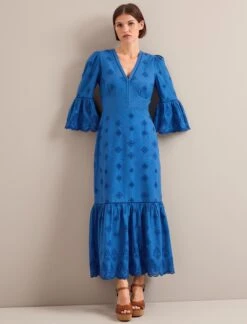 Daphne Organic Cotton Maxi Dress - Blue 9 Daphne Organic Cotton Maxi Dress - Blue -Cefinn Clothing Store SU24 D632 DAPHNE BLUE LS 0449