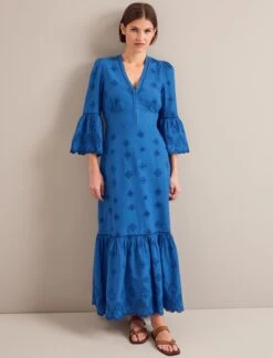 Daphne Organic Cotton Maxi Dress - Blue 10 Daphne Organic Cotton Maxi Dress - Blue -Cefinn Clothing Store SU24 D632 DAPHNE BLUE LS 0584