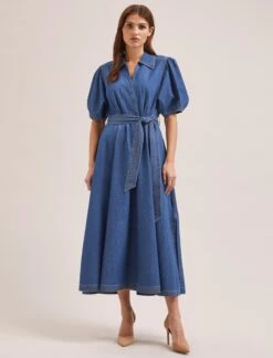 Wren Denim Maxi Dress - Light Blue -Cefinn Clothing Store SU24 D634 WREN LIGHTBLUE LS 864