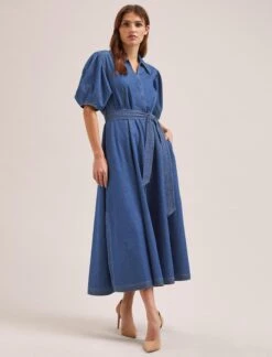 Wren Denim Maxi Dress - Light Blue -Cefinn Clothing Store SU24 D634 WREN LIGHTBLUE LS 876