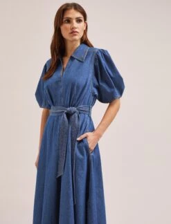 Wren Denim Maxi Dress - Light Blue -Cefinn Clothing Store SU24 D634 WREN LIGHTBLUE LS 928