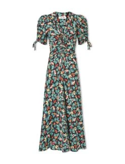 Ophelia Bias Cut Maxi Dress - Black Multi Tropical Floral Print -Cefinn Clothing Store SU24 D635 OPHELIA BLACKMULTITROPICALFLORAL CO