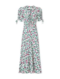 Ophelia Bias Cut Maxi Dress - White Multi Tropical Floral Print -Cefinn Clothing Store SU24 D635 OPHELIA WHITEMULTITROPICALFLORAL CO