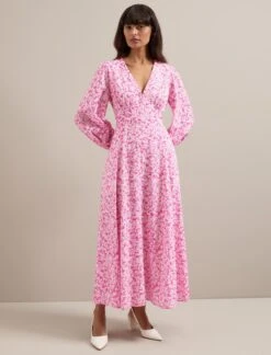 Cora Cotton Blend Maxi Dress - Hot Pink Blossom Print 12 Cora Cotton Blend Maxi Dress - Hot Pink Blossom Print -Cefinn Clothing Store SU24 D636 CORA HOTPINKBLOSSOMPRINT LS 1004