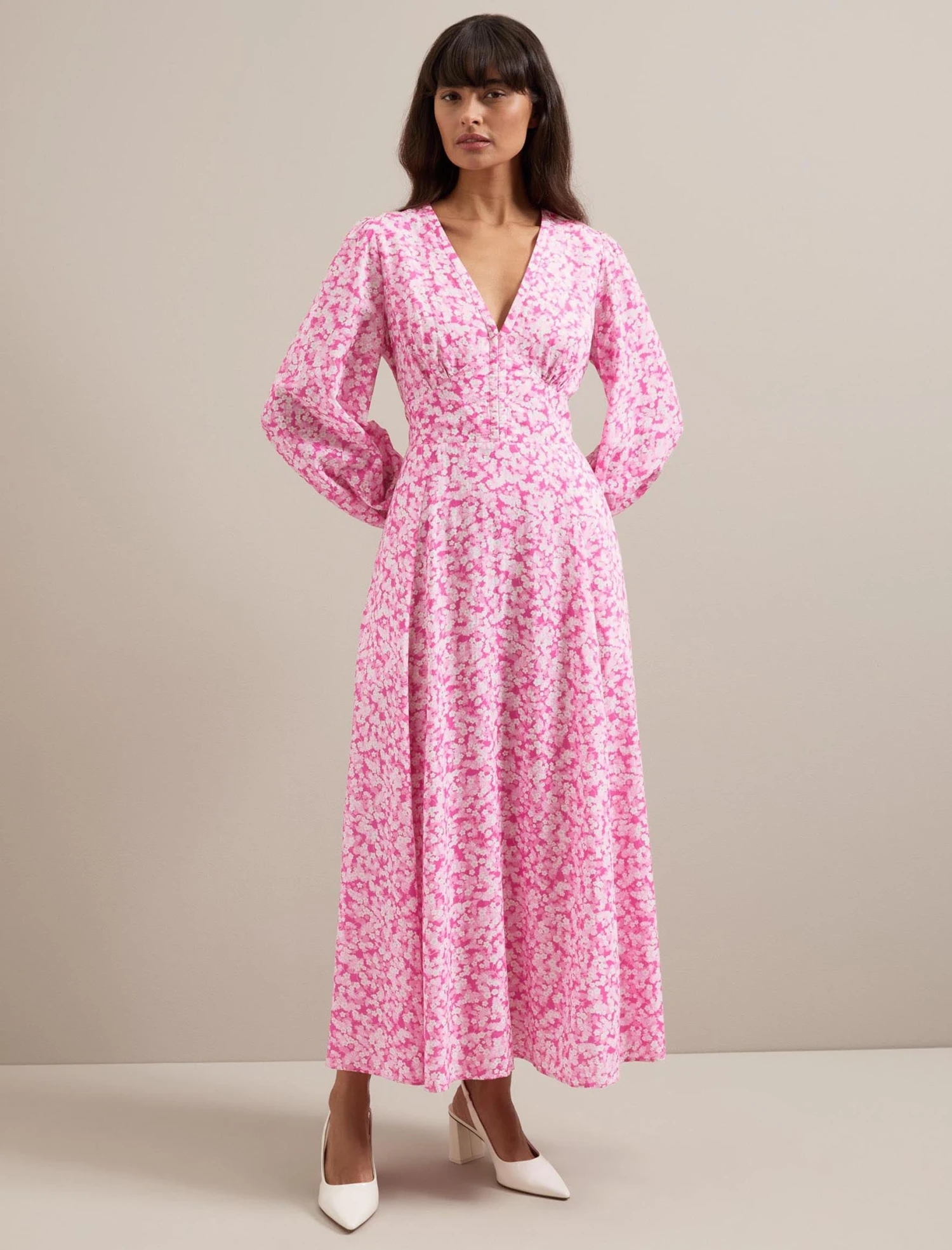 Cora Cotton Blend Maxi Dress - Hot Pink Blossom Print 6 Cora Cotton Blend Maxi Dress - Hot Pink Blossom Print - Image 4