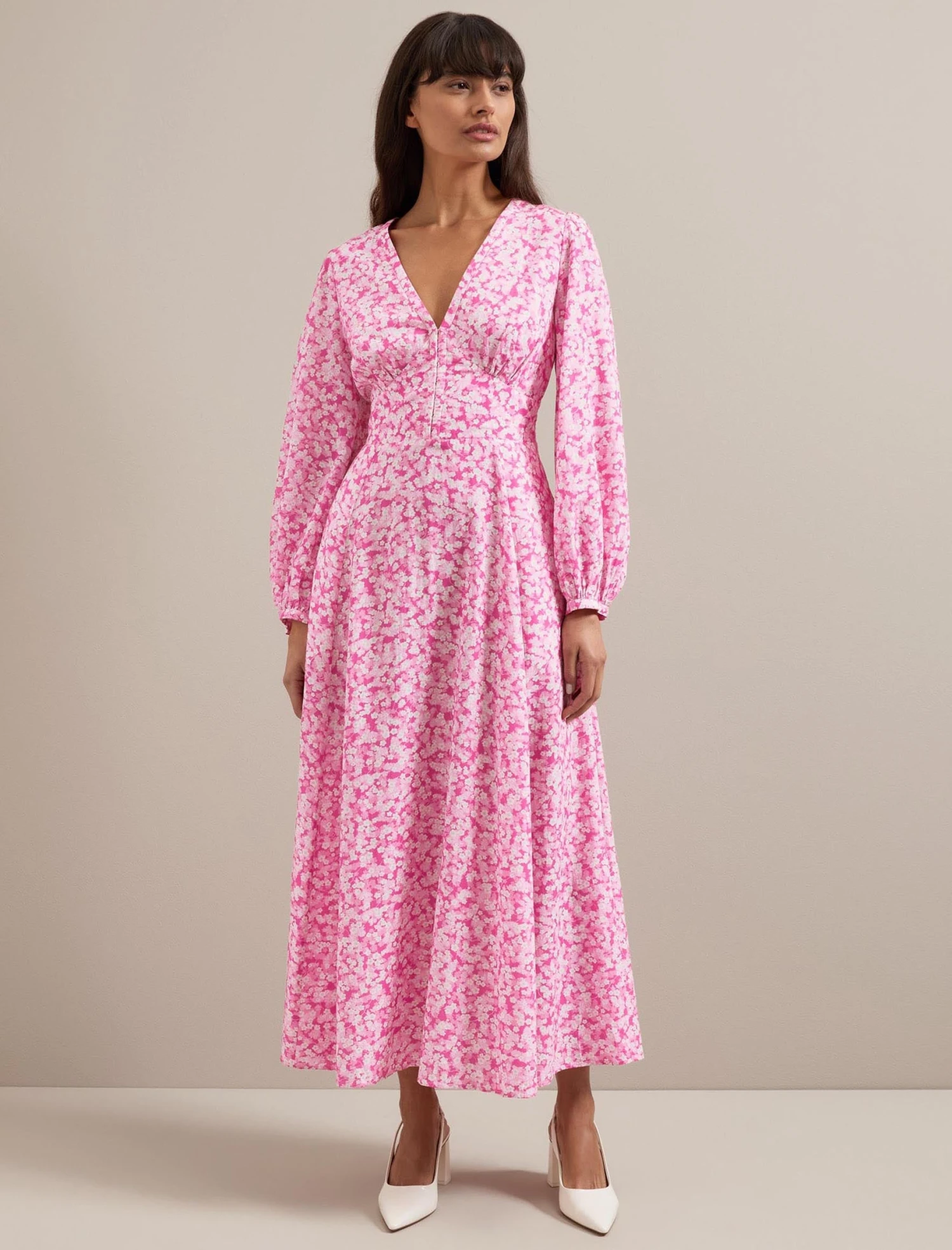 Cora Cotton Blend Maxi Dress - Hot Pink Blossom Print 3 Cora Cotton Blend Maxi Dress - Hot Pink Blossom Print