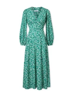 Cora Cotton Blend Maxi Dress - Mid Green Blossom Print -Cefinn Clothing Store SU24 D636 CORA MIDGREENBLOSSOMPRINT CO