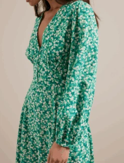 Cora Cotton Blend Maxi Dress - Mid Green Blossom Print -Cefinn Clothing Store SU24 D636 CORA MIDGREENBLOSSOMPRINT LS 1847
