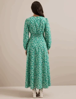 Cora Cotton Blend Maxi Dress - Mid Green Blossom Print -Cefinn Clothing Store SU24 D636 CORA MIDGREENBLOSSOMPRINT LS 1857
