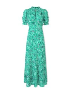 Viola Cotton Blend Bias Cut Maxi Dress - Green White Palm Floral 17 Viola Cotton Blend Bias Cut Maxi Dress - Green White Palm Floral -Cefinn Clothing Store SU24 D637 VIOLA GREENWHITEPALMFLORALPRINT CO