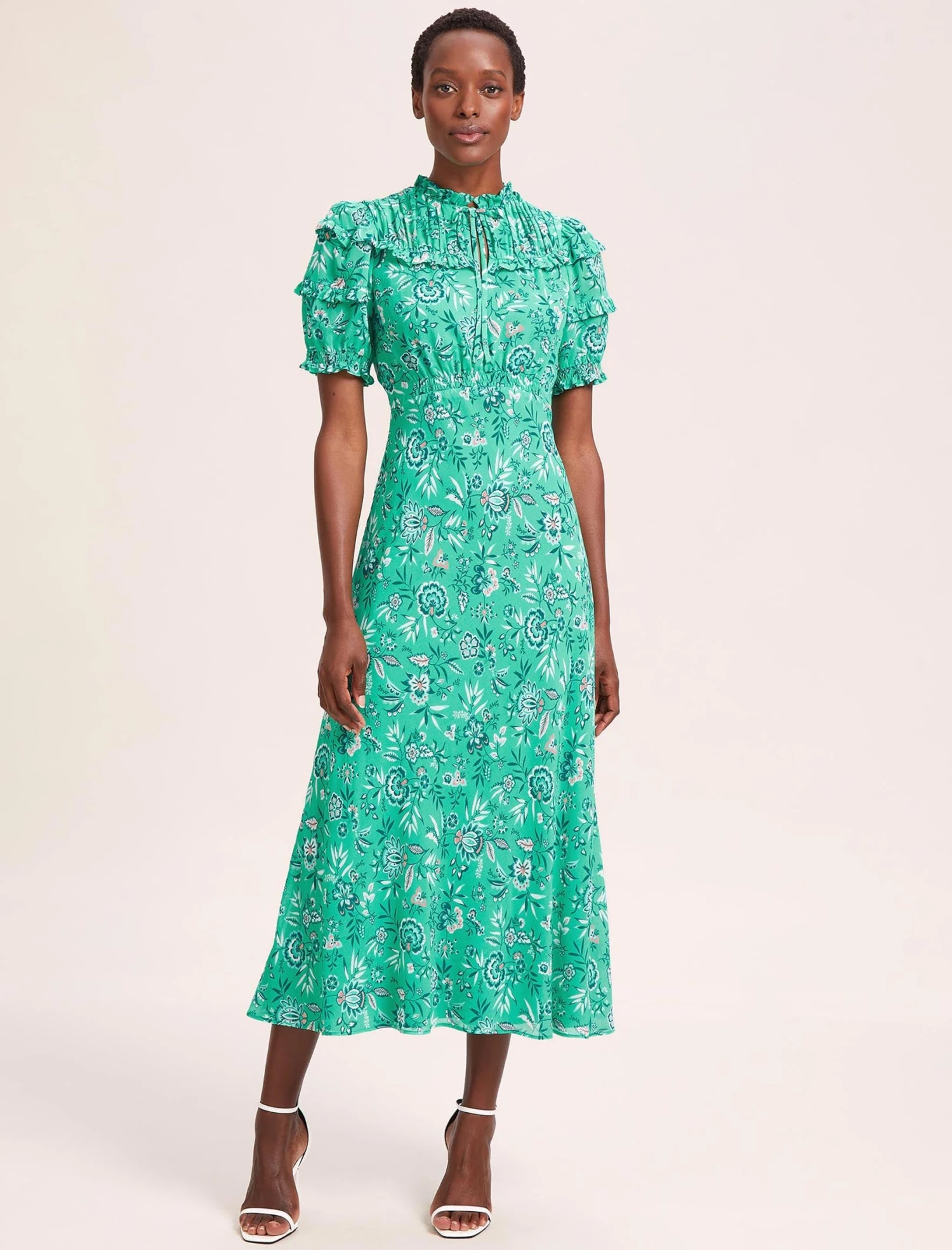 Viola Cotton Blend Bias Cut Maxi Dress - Green White Palm Floral 6 Viola Cotton Blend Bias Cut Maxi Dress - Green White Palm Floral - Image 4