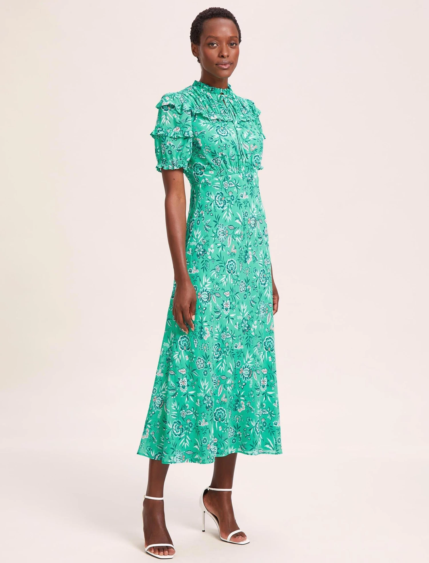 Viola Cotton Blend Bias Cut Maxi Dress - Green White Palm Floral 4 Viola Cotton Blend Bias Cut Maxi Dress - Green White Palm Floral - Image 2