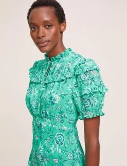 Viola Cotton Blend Bias Cut Maxi Dress - Green White Palm Floral 12 Viola Cotton Blend Bias Cut Maxi Dress - Green White Palm Floral -Cefinn Clothing Store SU24 D637 VIOLA GREENWHITEPALMFLORAL LS 39564