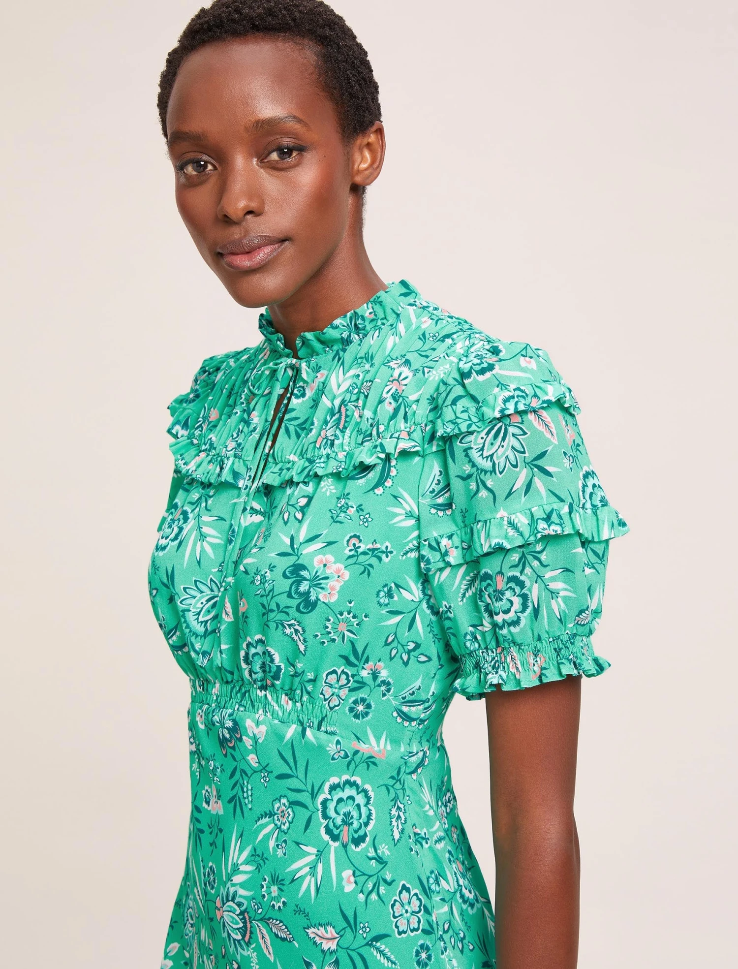 Viola Cotton Blend Bias Cut Maxi Dress - Green White Palm Floral 5 Viola Cotton Blend Bias Cut Maxi Dress - Green White Palm Floral - Image 3