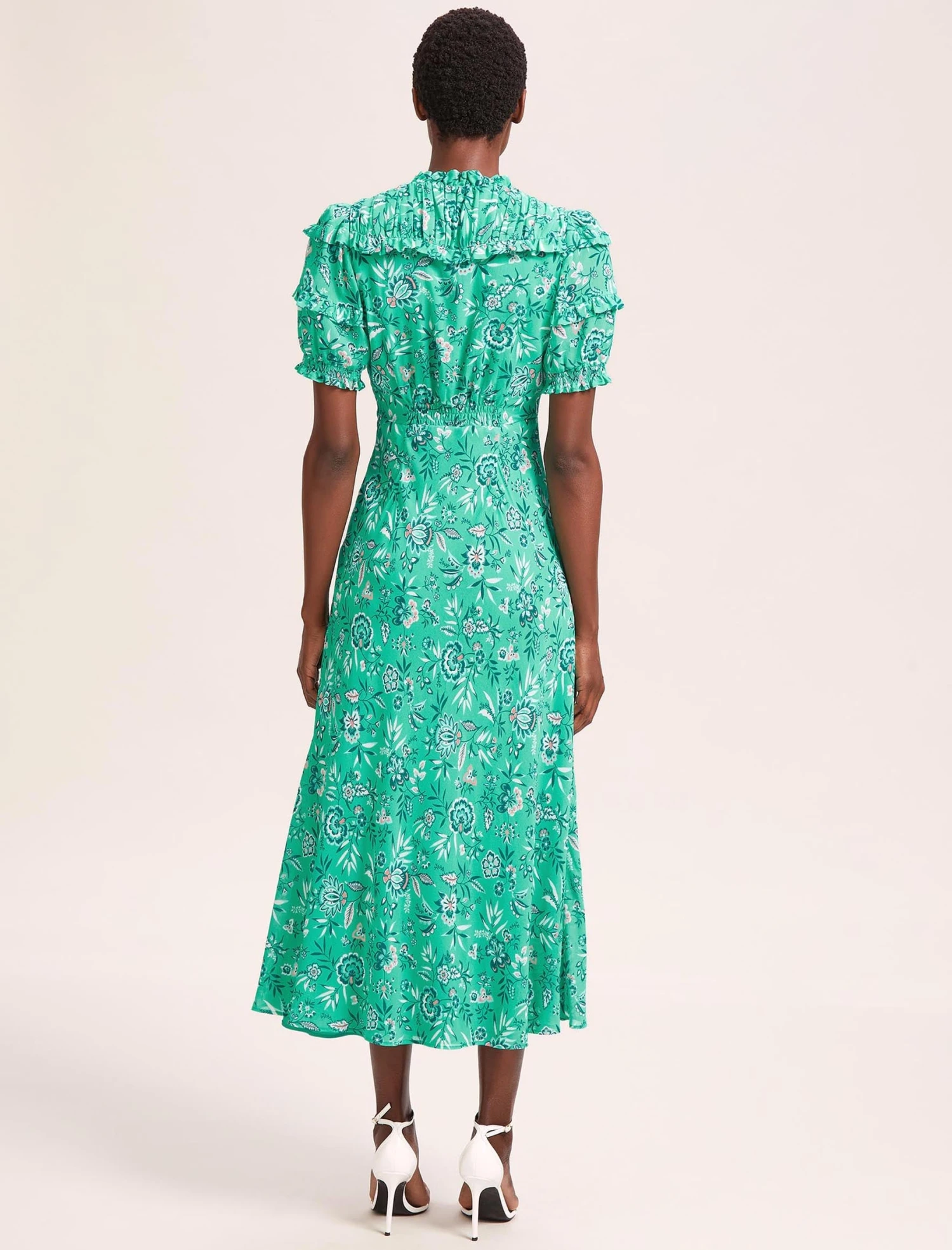 Viola Cotton Blend Bias Cut Maxi Dress - Green White Palm Floral 9 Viola Cotton Blend Bias Cut Maxi Dress - Green White Palm Floral - Image 7