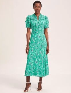 Viola Cotton Blend Bias Cut Maxi Dress - Green White Palm Floral 14 Viola Cotton Blend Bias Cut Maxi Dress - Green White Palm Floral -Cefinn Clothing Store SU24 D637 VIOLA GREENWHITEPALMFLORAL LS 39575