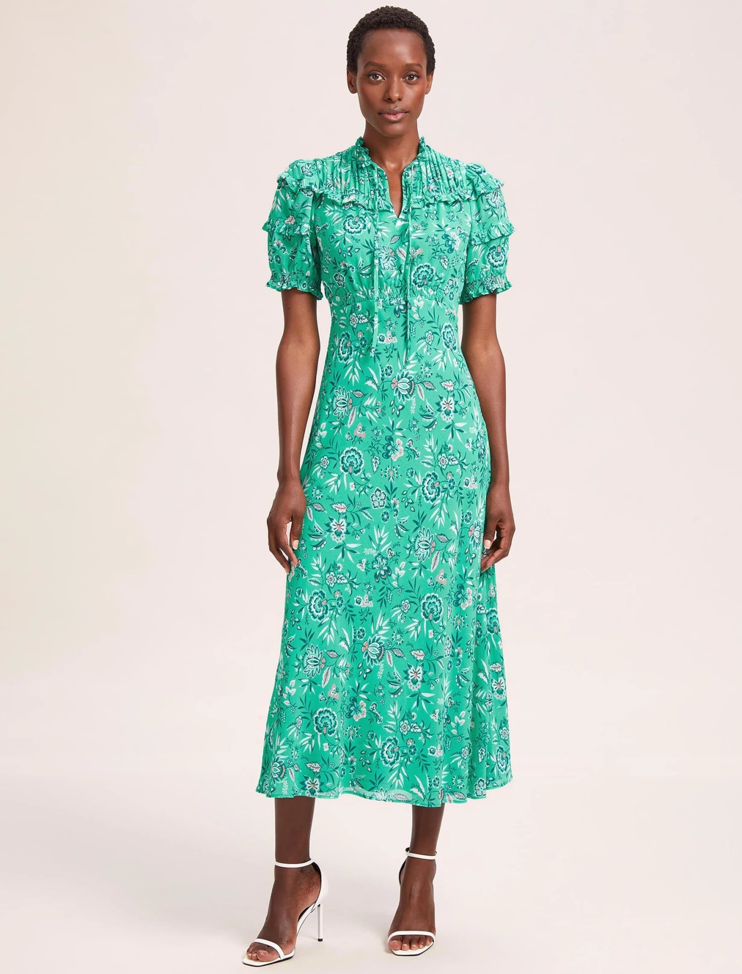 Viola Cotton Blend Bias Cut Maxi Dress - Green White Palm Floral 7 Viola Cotton Blend Bias Cut Maxi Dress - Green White Palm Floral - Image 5