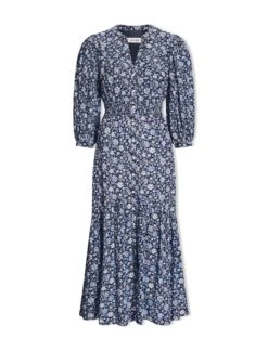 Aspen Cotton Blend Maxi Dress - Blue Ditsy Carnation Print -Cefinn Clothing Store SU24 D639 ASPEN BLUEDITSYCARNATIONPRINT CO