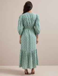 Aspen Cotton Blend Maxi Dress - White Green Tudor Rose Print -Cefinn Clothing Store SU24 D639 ASPEN WHITEGREENTUDORROSEPRINT LS 674