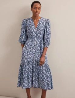 Aspen Cotton Blend Maxi Dress - Blue Ditsy Carnation Print -Cefinn Clothing Store SU24 D639 ASPIN BLUEDITSY CARNATION PRINT LS 5883
