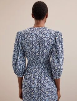 Aspen Cotton Blend Maxi Dress - Blue Ditsy Carnation Print -Cefinn Clothing Store SU24 D639 ASPIN BLUEDITSY CARNATION PRINT LS 5896