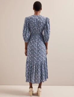 Aspen Cotton Blend Maxi Dress - Blue Ditsy Carnation Print -Cefinn Clothing Store SU24 D639 ASPIN BLUEDITSY CARNATION PRINT LS 5899