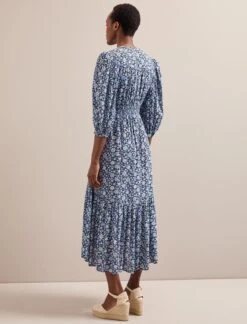 Aspen Cotton Blend Maxi Dress - Blue Ditsy Carnation Print -Cefinn Clothing Store SU24 D639 ASPIN BLUEDITSY CARNATION PRINT LS 5901
