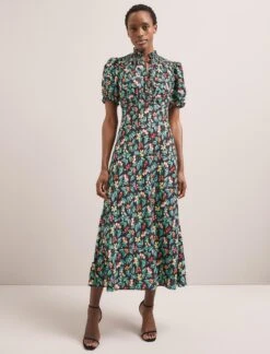 Irina Bias Cut Maxi Dress - Black Multi Tropical Floral Print -Cefinn Clothing Store SU24 D641 IRINA BLACKMULTITROPICALFLORAL LS 1681