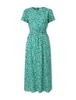 Nina Cotton Blend Maxi Dress - Mid Green Blossom Print -Cefinn Clothing Store SU24 D644 NINA MIDGREENBLOSSOMPRINT CO