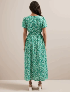 Nina Cotton Blend Maxi Dress - Mid Green Blossom Print -Cefinn Clothing Store SU24 D644 NINA MIDGREENBLOSSOMPRINT LS 199