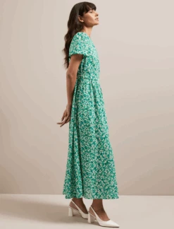 Nina Cotton Blend Maxi Dress - Mid Green Blossom Print