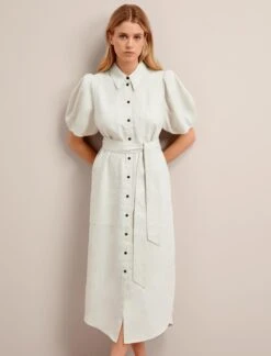 Lyra Techni Linen Maxi Shirt Dress - Cream -Cefinn Clothing Store SU24 D645 LYRA CREAM LS 17608