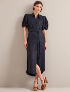 Lyra Techni Linen Maxi Shirt Dress - Navy -Cefinn Clothing Store SU24 D645 LYRA NAVY LS 24656