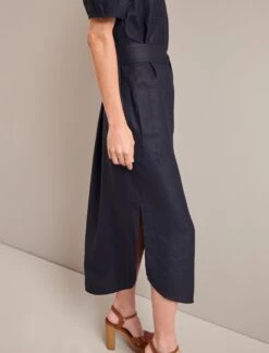 Lyra Techni Linen Maxi Shirt Dress - Navy -Cefinn Clothing Store SU24 D645 LYRA NAVY LS 24727