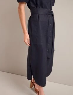 Lyra Techni Linen Maxi Shirt Dress - Navy -Cefinn Clothing Store SU24 D645 LYRA NAVY LS 24730