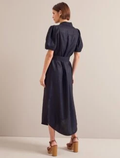 Lyra Techni Linen Maxi Shirt Dress - Navy -Cefinn Clothing Store SU24 D645 LYRA NAVY LS 24739