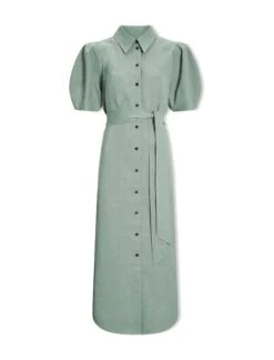 Lyra Techni Linen Maxi Shirt Dress - Sage Green -Cefinn Clothing Store SU24 D645 LYRA SAGEGREEN CO