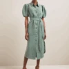 Lyra Techni Linen Maxi Shirt Dress - Sage Green -Cefinn Clothing Store SU24 D645 LYRA SAGEGREEN LS 647