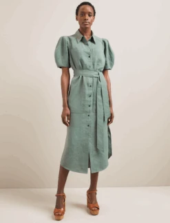 Lyra Techni Linen Maxi Shirt Dress - Sage Green