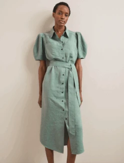 Lyra Techni Linen Maxi Shirt Dress - Sage Green -Cefinn Clothing Store SU24 D645 LYRA SAGEGREEN LS 712