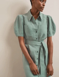 Lyra Techni Linen Maxi Shirt Dress - Sage Green -Cefinn Clothing Store SU24 D645 LYRA SAGEGREEN LS 739
