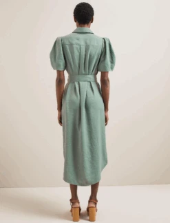 Lyra Techni Linen Maxi Shirt Dress - Sage Green -Cefinn Clothing Store SU24 D645 LYRA SAGEGREEN LS 780
