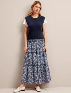 Julie Cotton Round Neck Sleeveless Jumper - Navy -Cefinn Clothing Store SU24 K138 JULIE NAVY LS 26537