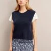 Julie Cotton Round Neck Sleeveless Jumper - Navy -Cefinn Clothing Store SU24 K138 JULIE NAVY LS 26542